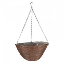14'' Chestnut Faux Rattan Hanging Basket