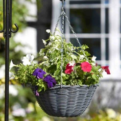 14'' Slate Faux Rattan Hanging Basket